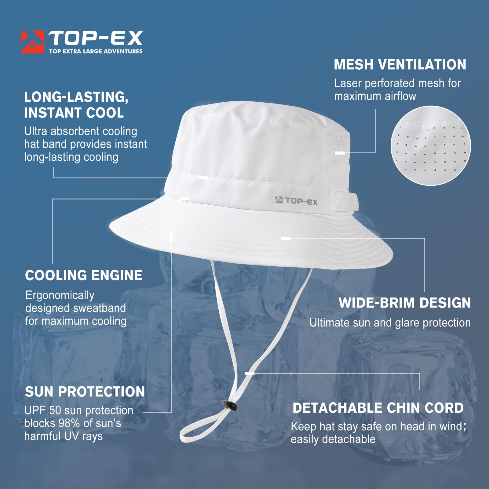 TOP-EX Chapeau de pêcheur rafraîchissant pour homme - Respirant - Protection UV - Chapeau d'été pour femme - Chapeau d'extérieur avec large bord pliable - Chapeau safari