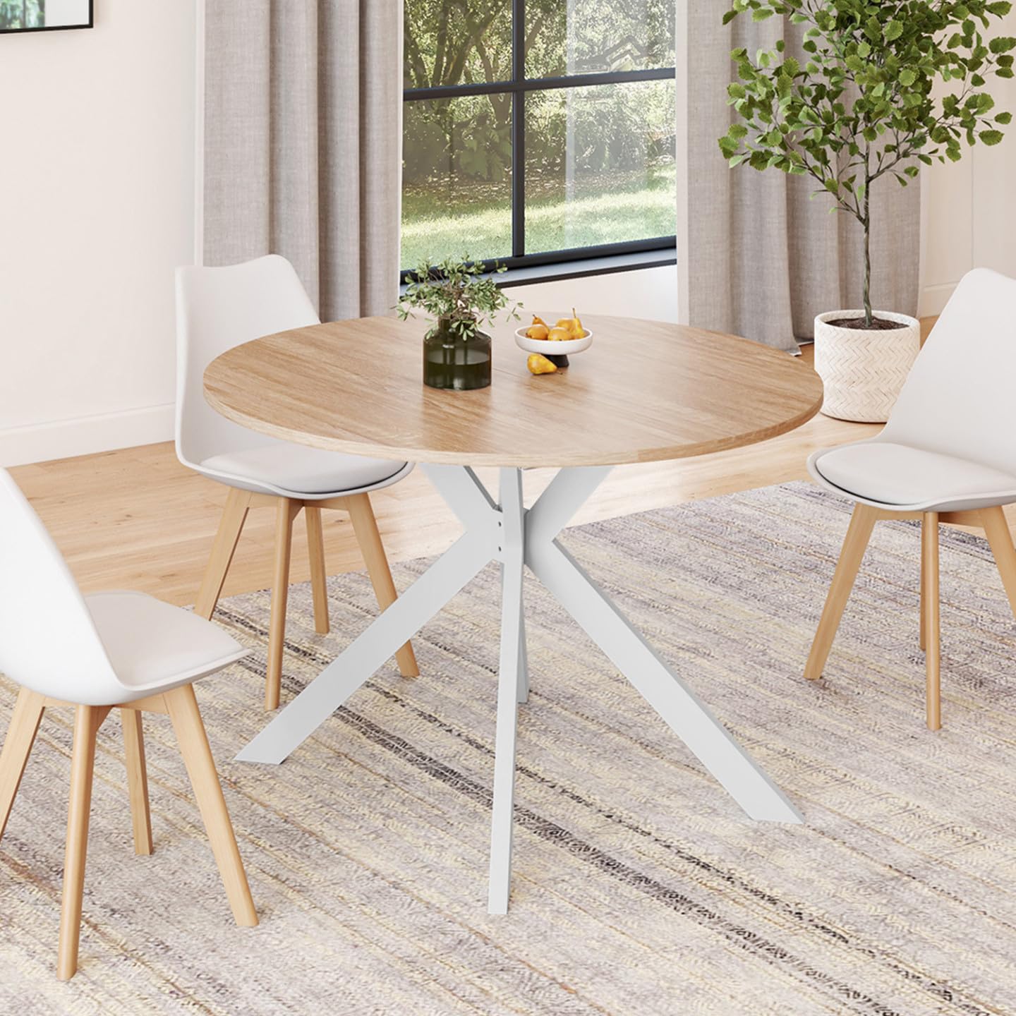 IDMarket - Mesa de comedor extensible, redonda, Alix, para 4-10 personas, base en forma de pata de araña, madera y blanco, 110 – 200 cm