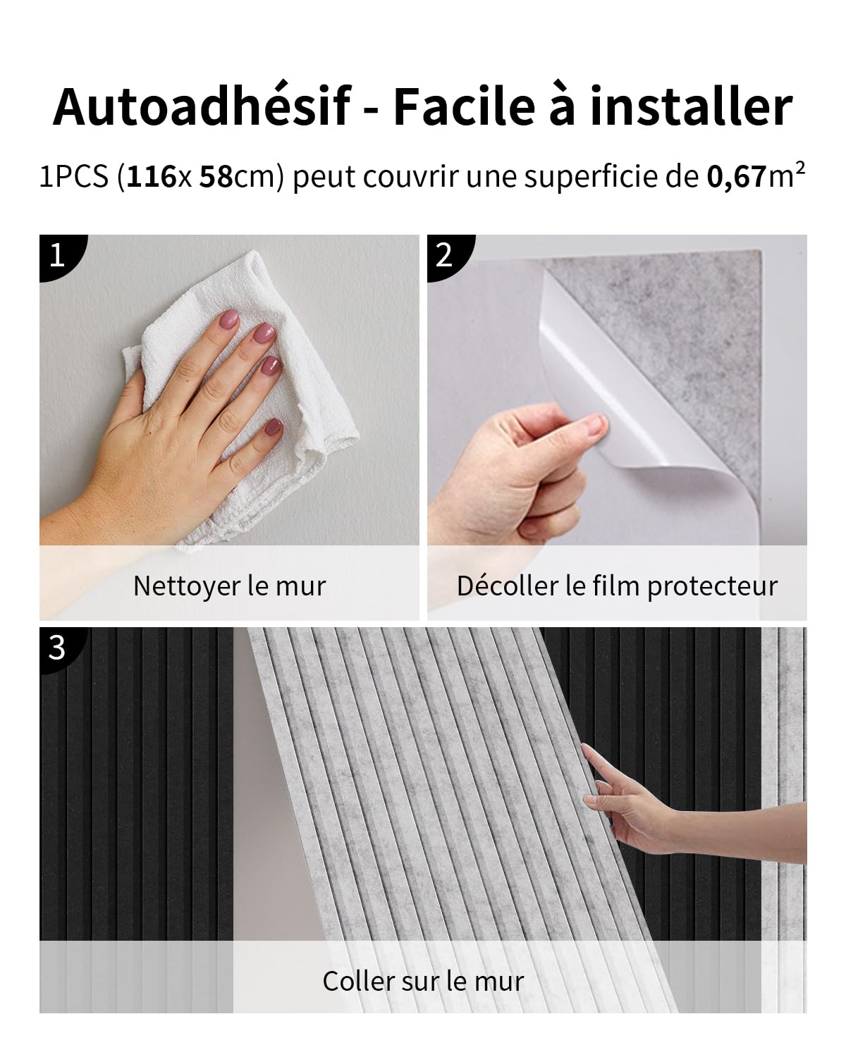 Grands Panneaux Acoustiques Autocollants 116x58x1,8cm, 6 Pièces Panneaux Muraux Isolants, 4,04㎡ Revêtement Mural Acoustique & Décoration Murale pour Studio Bureau, Argenté