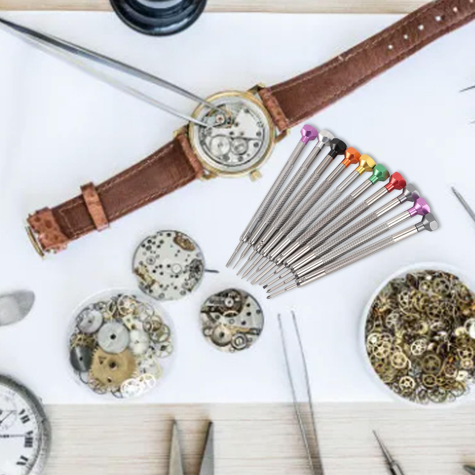 10pcs Miniature Screwdriver Set Aluminum Stainless Steel Cross Flat Watch Repair Screwdriver Set for Watches Jewelry Eyeglasses