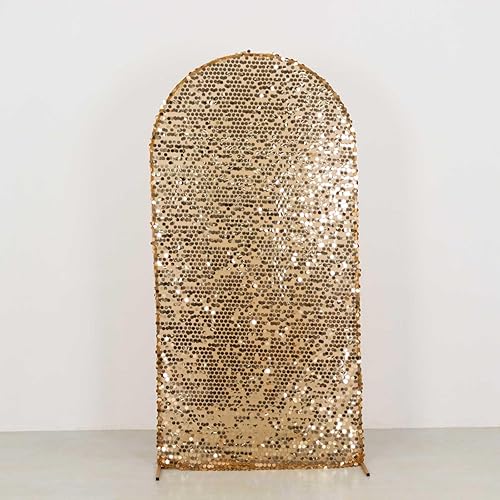 Miniatura 6 de Efavormart - Funda para telón de fondo de lentejuelas color dorado brillante para arco de boda con parte superior redonda, 7 pies