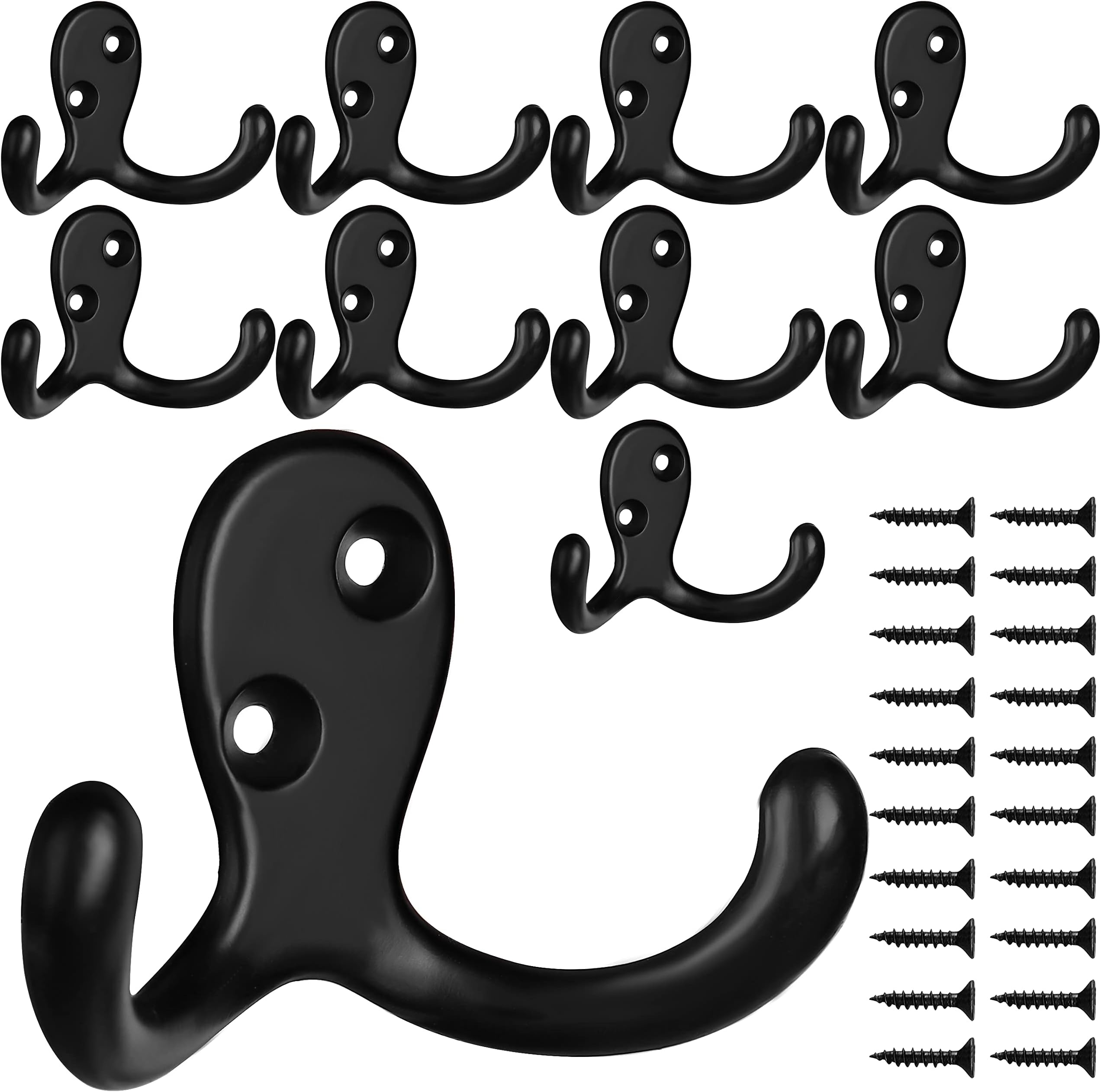 IBosins 10 Pack Heavy Duty Double Prong Coat Hooks Wall Mounted with 20 Screws Retro Double Hooks Utility Hooks for Coat, Scarf, Bag, Towel, Key, Cap, Cup, Hat