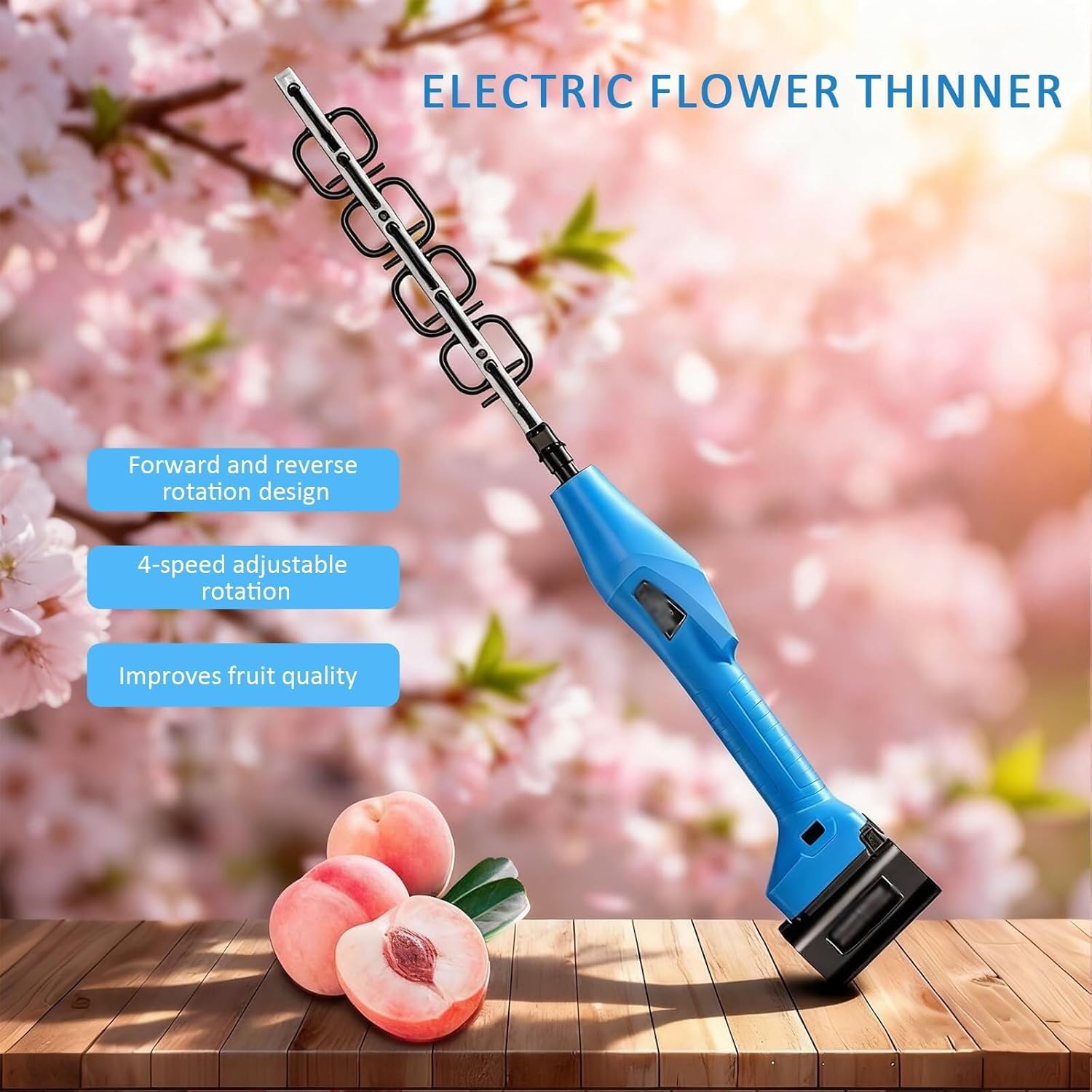 Máquina de podar de árboles frutales, cortador ajustable de 4 velocidades con avance y marcha atrás, pantalla de batería, para brotes y flores, herramienta de jardinería eficiente