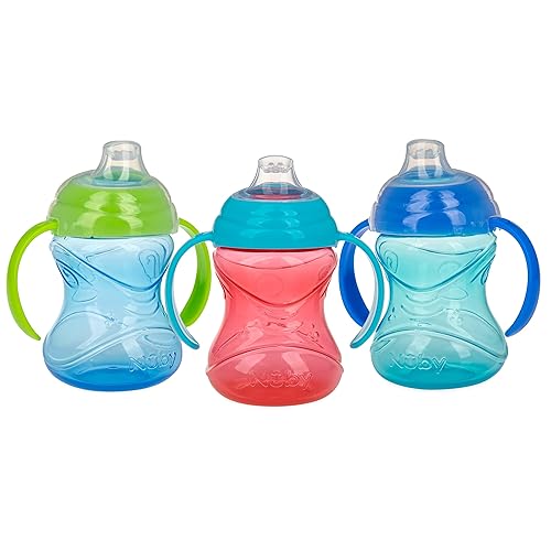 Nuby 3 piezas sin derrames Grip N Sip Cup con boquilla flexible suave 2 asas con función de bloqueo Clik niño 10 onzas