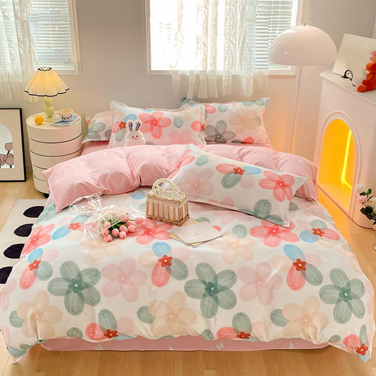 HHH King Size Duvet Cover Sets, Stitch Bedding Single, Flower Print Bedding, Single Duvet and Pillow Set, Duvet Covers King Size, Bedding King Size (Super King)