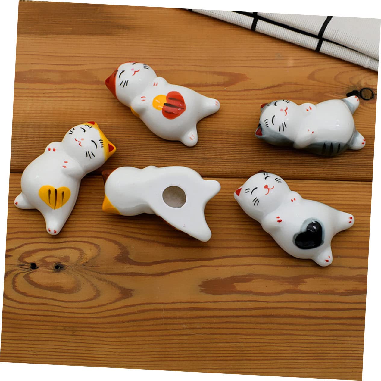 Soporte para Palillos, Soportes para Palillos, Restaurante, 5 Piezas, Gato, vajilla de Gato, cucharas Chinas, Soporte con diseño de Gato, Adornos de Mesa de Panda, Linda Cuchara de Gato