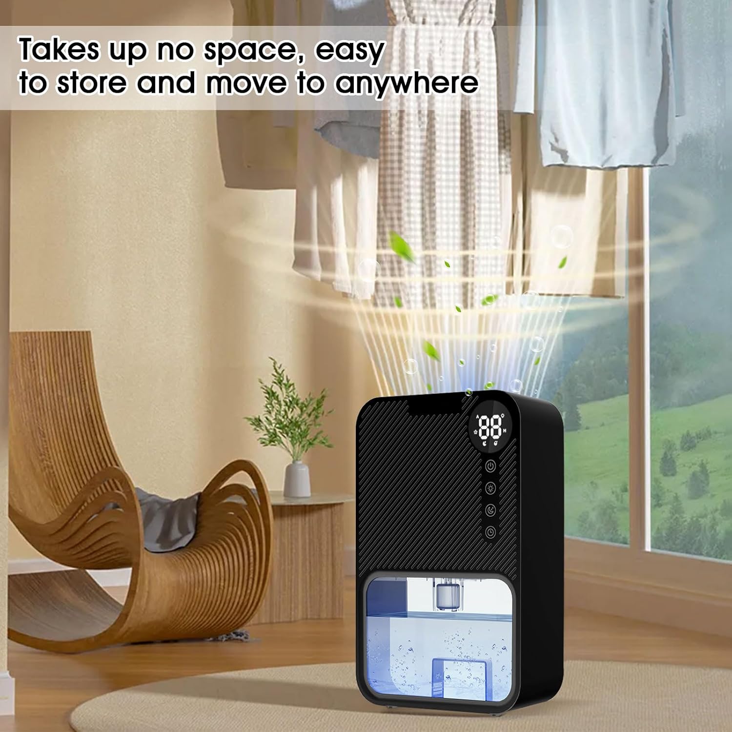 ele ELEOPTION Small Dehumidifier for bedroom 40 OZ Water Tank with Digital display Auto-Off, Portable Mini Dehumidifiers for Bathroom,RV,Basement Black US Plug