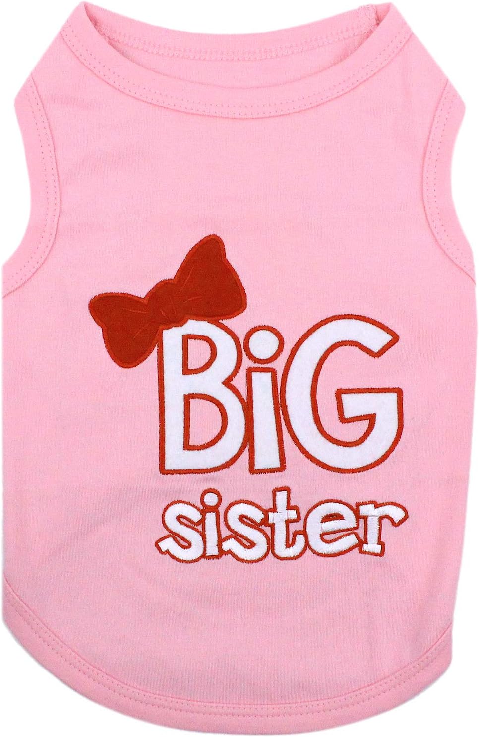 Parisian Pet Cat and Dog T-Shirt with Embroidered ' Big Sister ' Words - Breathable Big Sister Dog Shirt - Sleeveless Pet Vest - Pink Dog Clothes for Medium-Sized Dogs M