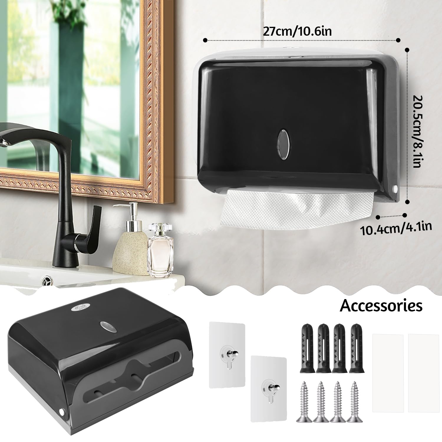 Dispenser Carta Asciugamani,Dispenser Salviette Bagno da Muro Tovaglioli Piegati a Z ed Intercalati Dispenser Asciugamani Carta Può Contenere Fino A 200 Fogli