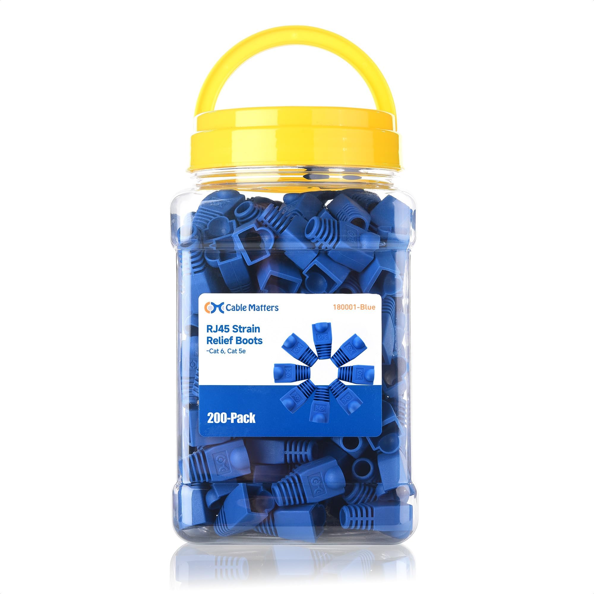 200-Pack Cat6 / Cat5e RJ45 Strain Relief Boots, RJ45 Boot, Cat 6 Boot, Cat6 Ethernet Boots, Blue, Suitable for 6.5mm (0.25in) Ethernet Cables