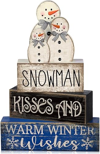 Miniatura 71 de 4 piezas de decoración de mesa de Navidad de madera de Papá Noel, decoración de bandeja escalonada de Navidad, letrero decorativo de bloques de Papá