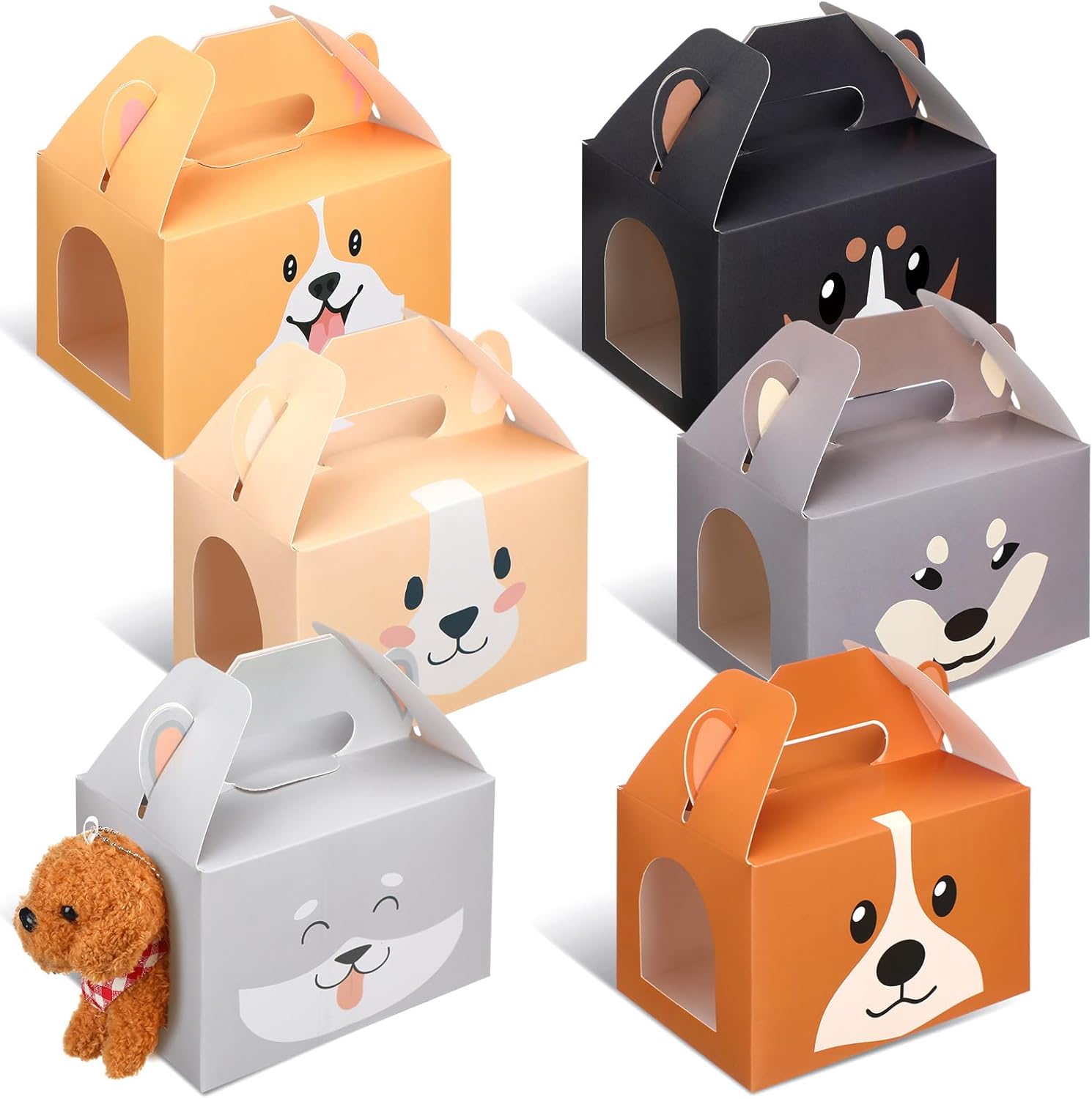 Fainne 24 Pcs Dog Party Favors Boxes Puppy Cat Treat Boxes Foldable Animal Gift Boxes Animal Theme Candy Boxes Goodie Boxes for Birthday Wedding Baby Shower Decorations Animal Party(Cute Dog)