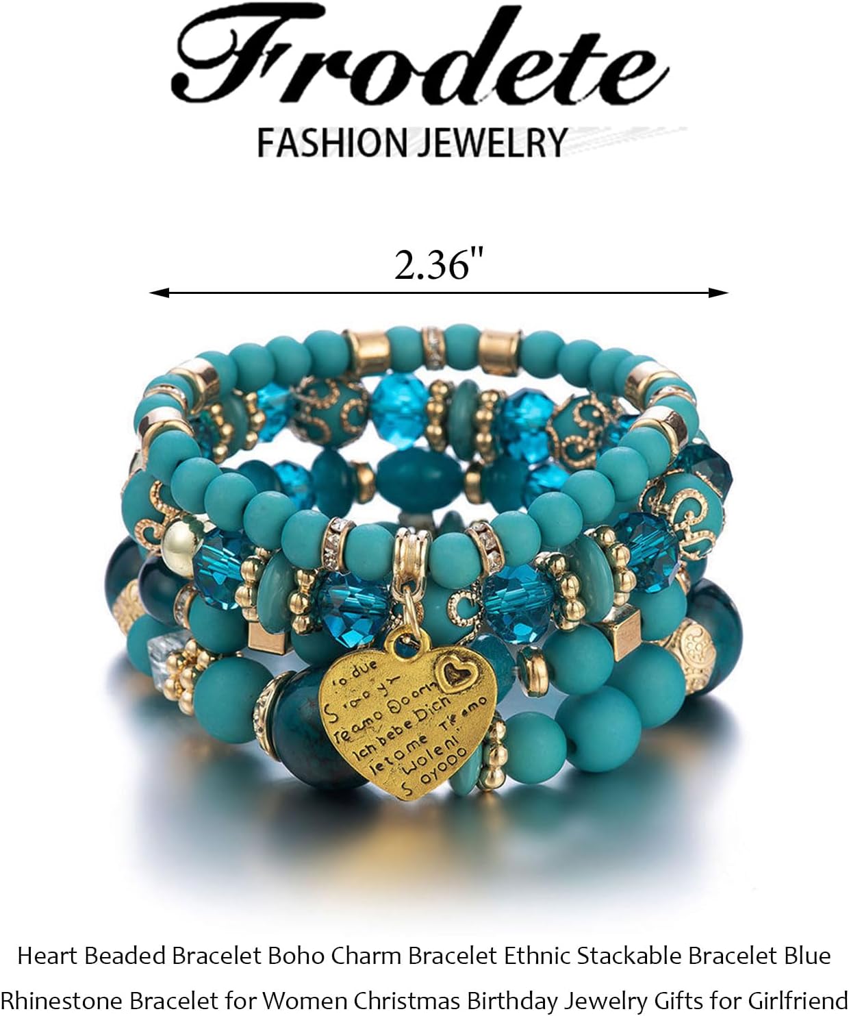 Frodete Crystal Layered Beaded Bracelets Boho Bracelets for Women Bohemian Stretch Stack Heart Charm Boho Outfits for Women Gifts for Christmas Stocking Stuffers - Image 4