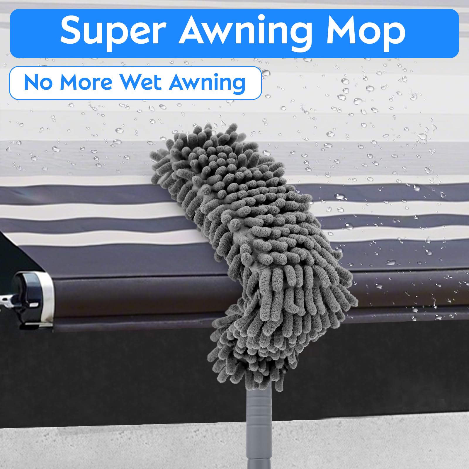 RV Awning Cleaner with Bendable Mop Head, 6.9ft Telescopic Awning Cleaner, High Absorbent Efficiency Awning Cleaning Mop for RV Roof Cleaner, Campers, Trailers, Trucks, RV Cleaning Brush