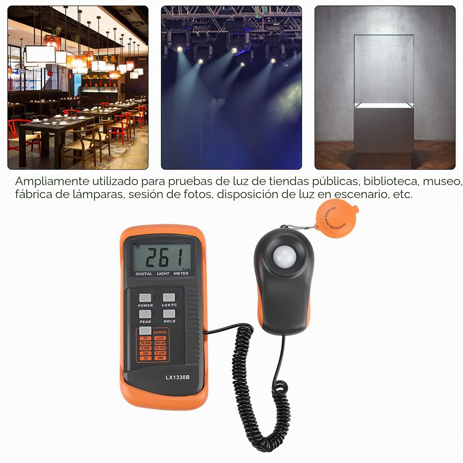 LX1330B Medidor de iluminancia Pantalla LCD Luxómetro digital 0.1 a 200,000 Lux Fotómetros Detectores de brillo portátiles Instrumentos de medición ambiental