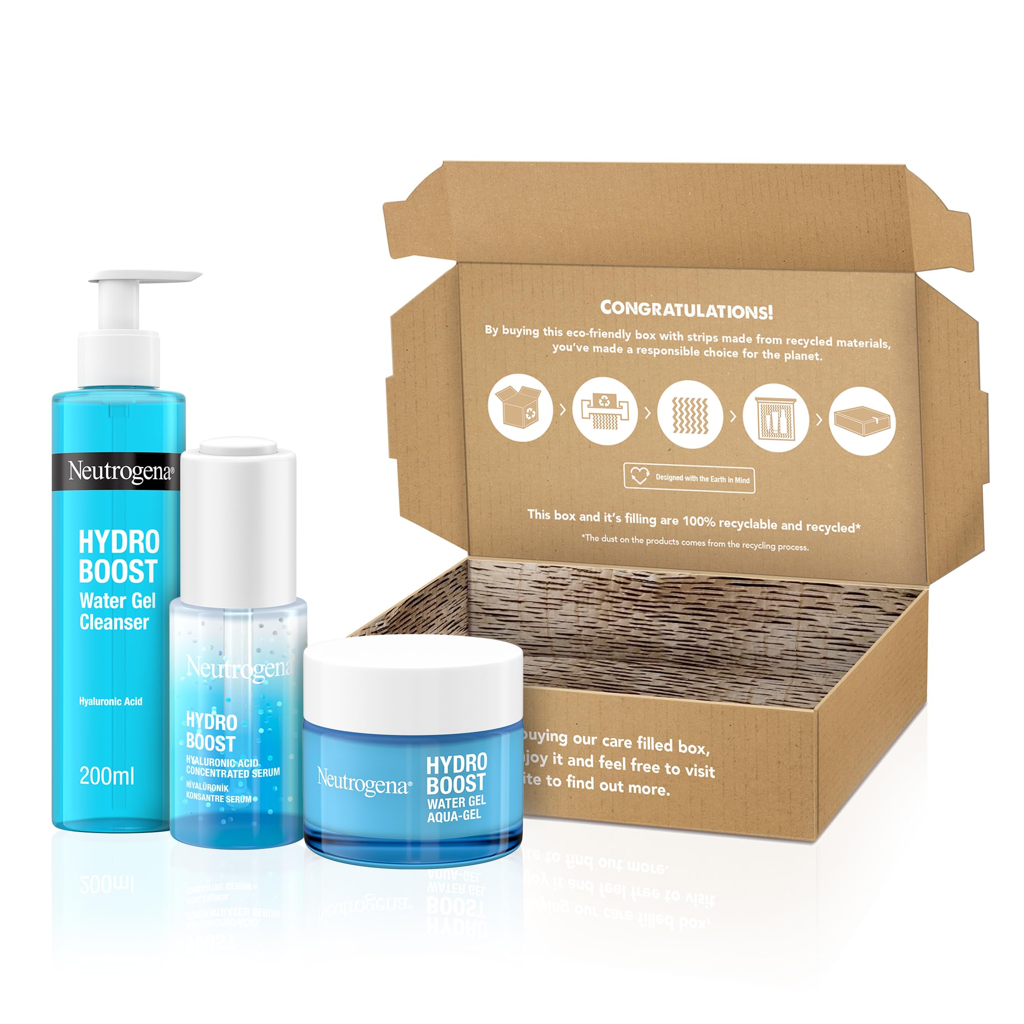 Hydro Boost 3-Step Regime with Face Cleanser (1x 200ml), Face Moisturiser (1x 50ml), and Hyaluronic Serum (1x 15ml), with Hyaluronic Acid to Strengthen Skin's Natural Barrier