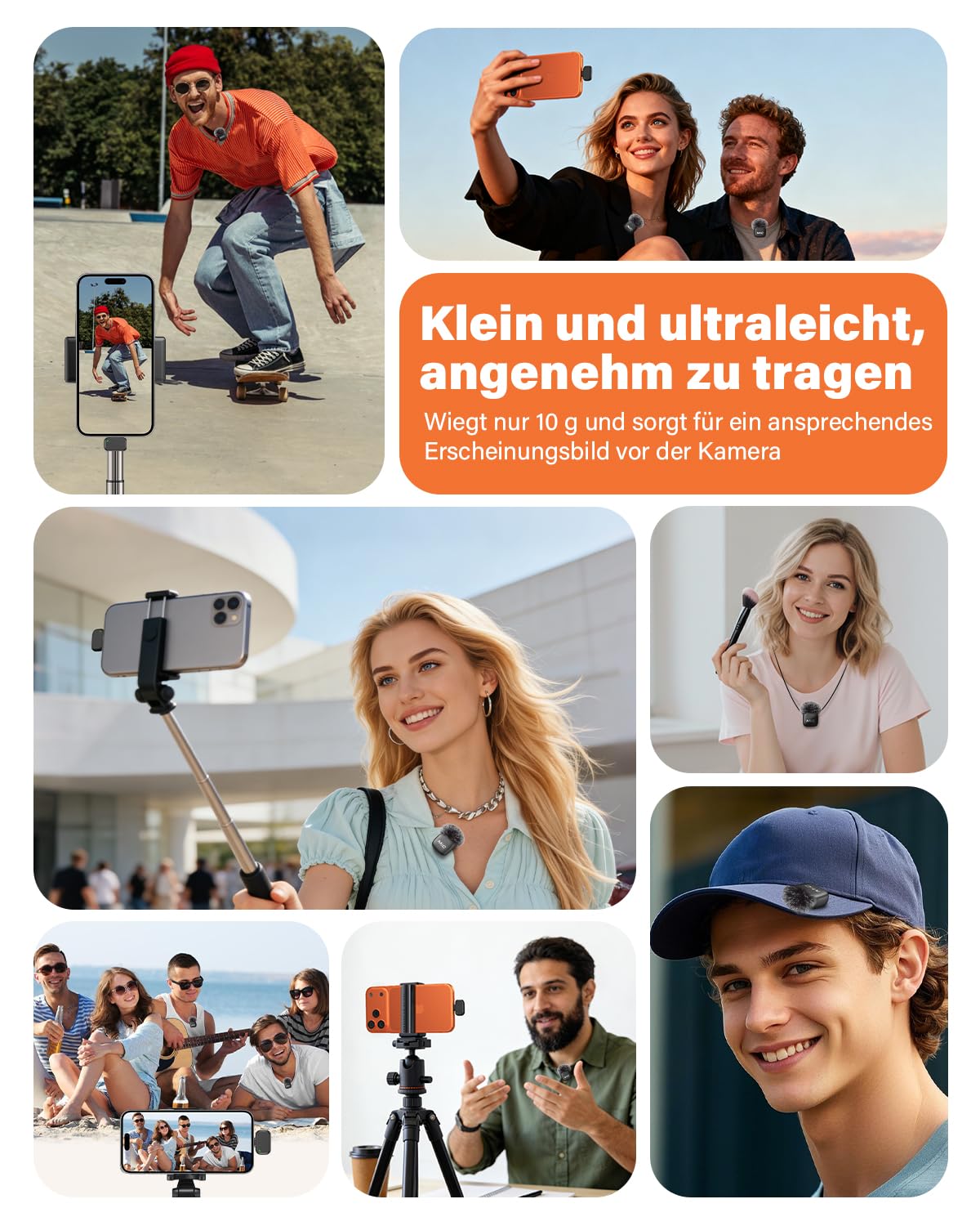 Newmight Kabelloses Lavalier Mikrofon, 2er-Pack Mini-Mikrofon mit Rauschunterdrückung, Auto-Pairing und Stummschaltung und Reverb für Vlogging, Videoaufnahmen, TikTok, YouTube