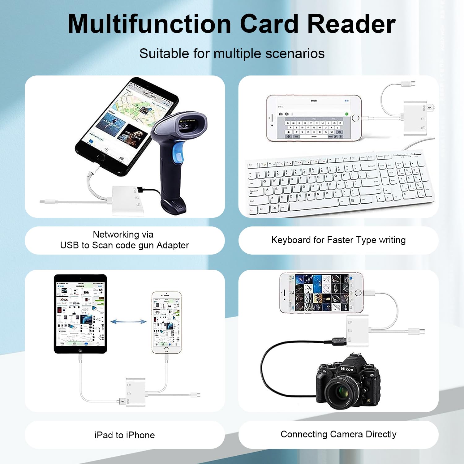 Lecteur Carte SD pour iPhone iPad MFi Certifié 3 en 1 Lightning USB C Adaptateur SD MicroSD USB 3.0 Slots