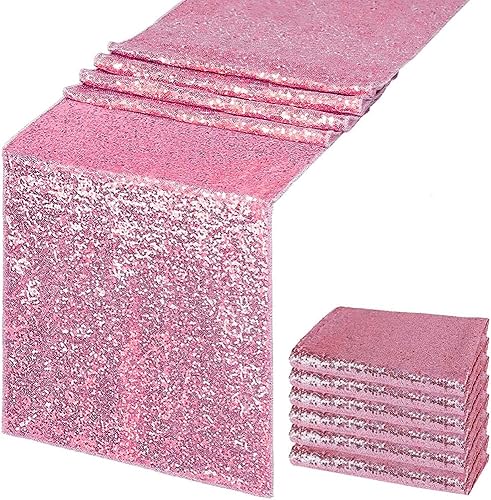 Vista 13 de Camino de mesa de lentejuelas lavanda de 12 x 108 pulgadas, paquete de 6, camino rectangular con purpurina para decoración de fiestas, graduaciones