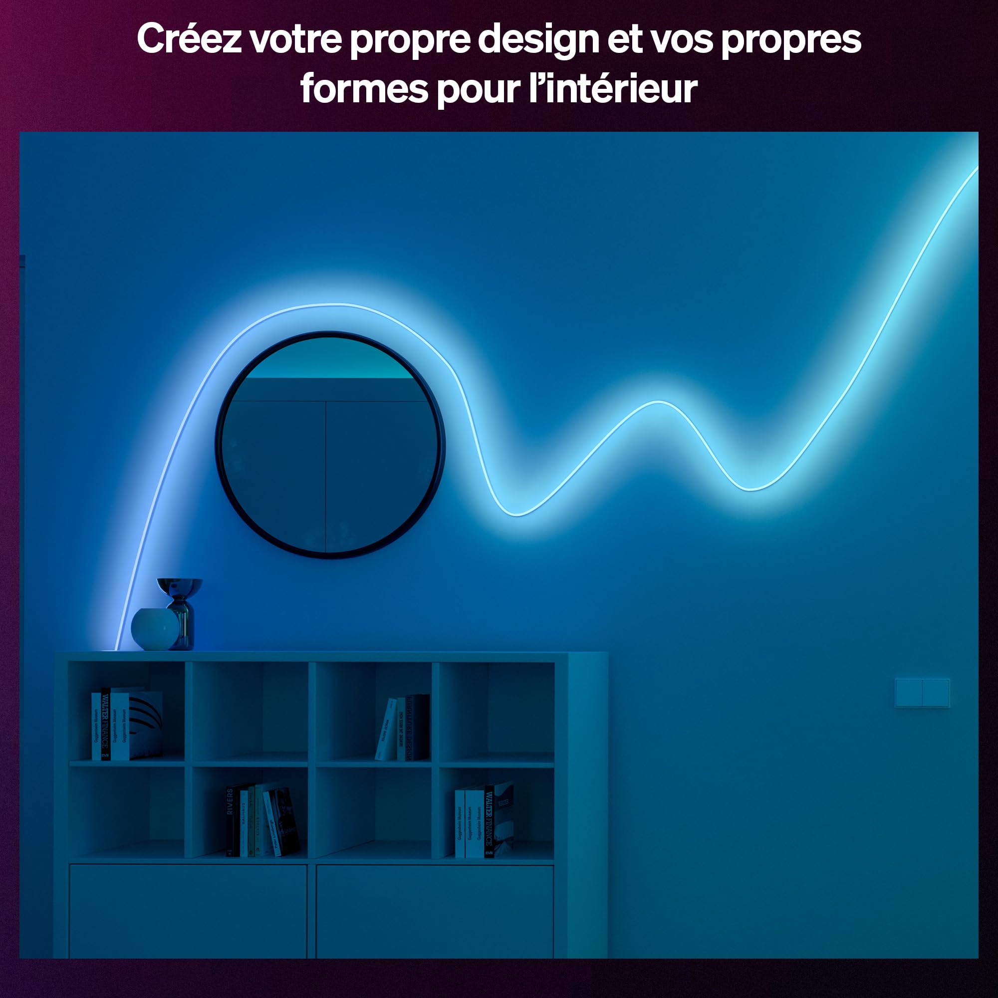 Hue Essential Ruban LED Flex 10 Mètres, RGBIC, Ambiance Vive, Éclairage Intérieur, Installation Facile, Contrôle Via Application et Commande Vocale, Compatible Alexa, Google Assistant et Apple Home