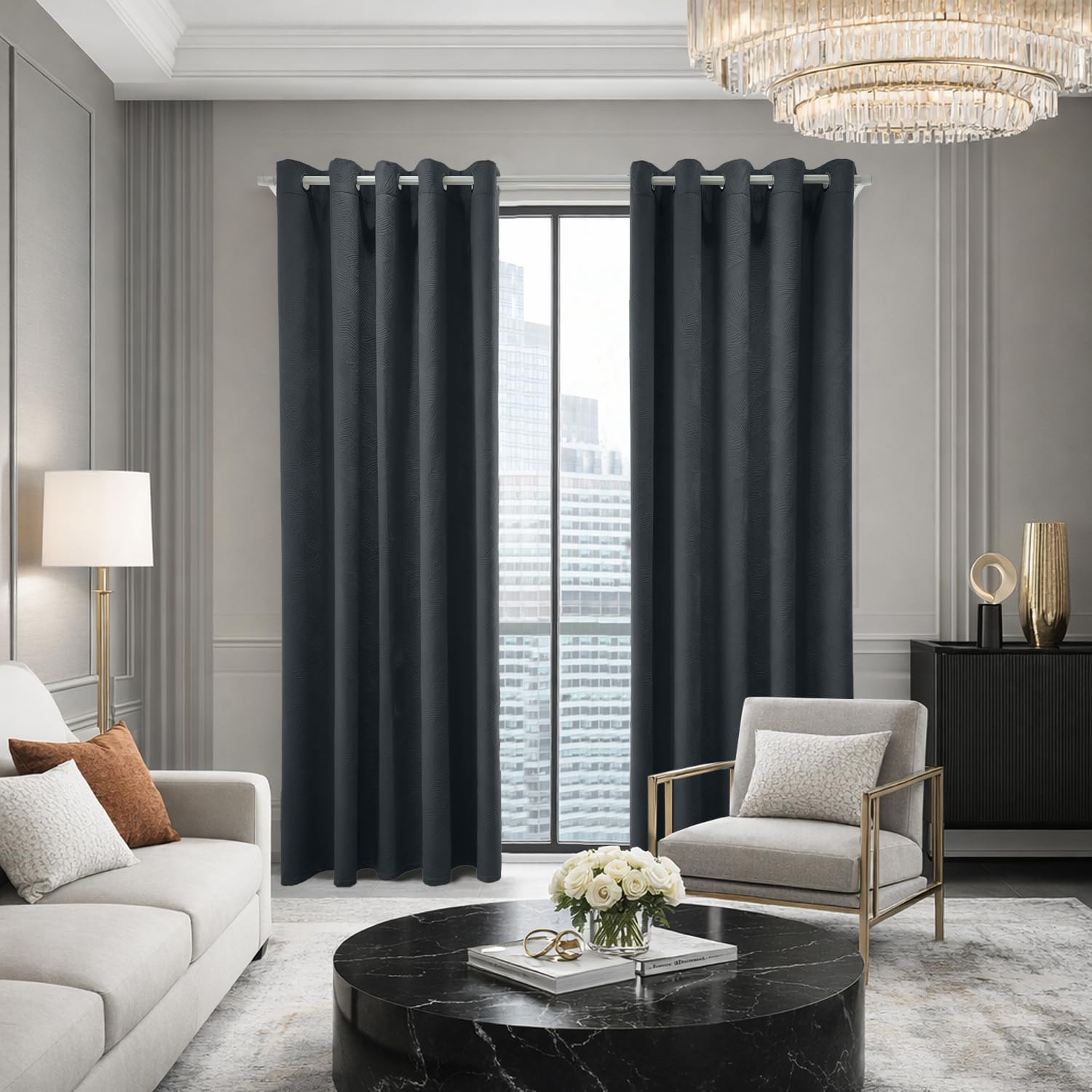 GC GAVENO CAVAILIA Eyelet Blackout Curtains for Living Room | 2-Panel Ring Top Blackout Velvet Curtains 66"×72" | Room-Darkening, Light-Blocking, Thermal-Insulated Window Curtains & Drapes, Charcoal