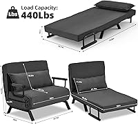 Vista 30 de Sillón convertible para cama, sillón tapizado de tres pliegues con almohada, sofá plegable de ocio con respaldo ajustable de 6 ángulos, cama