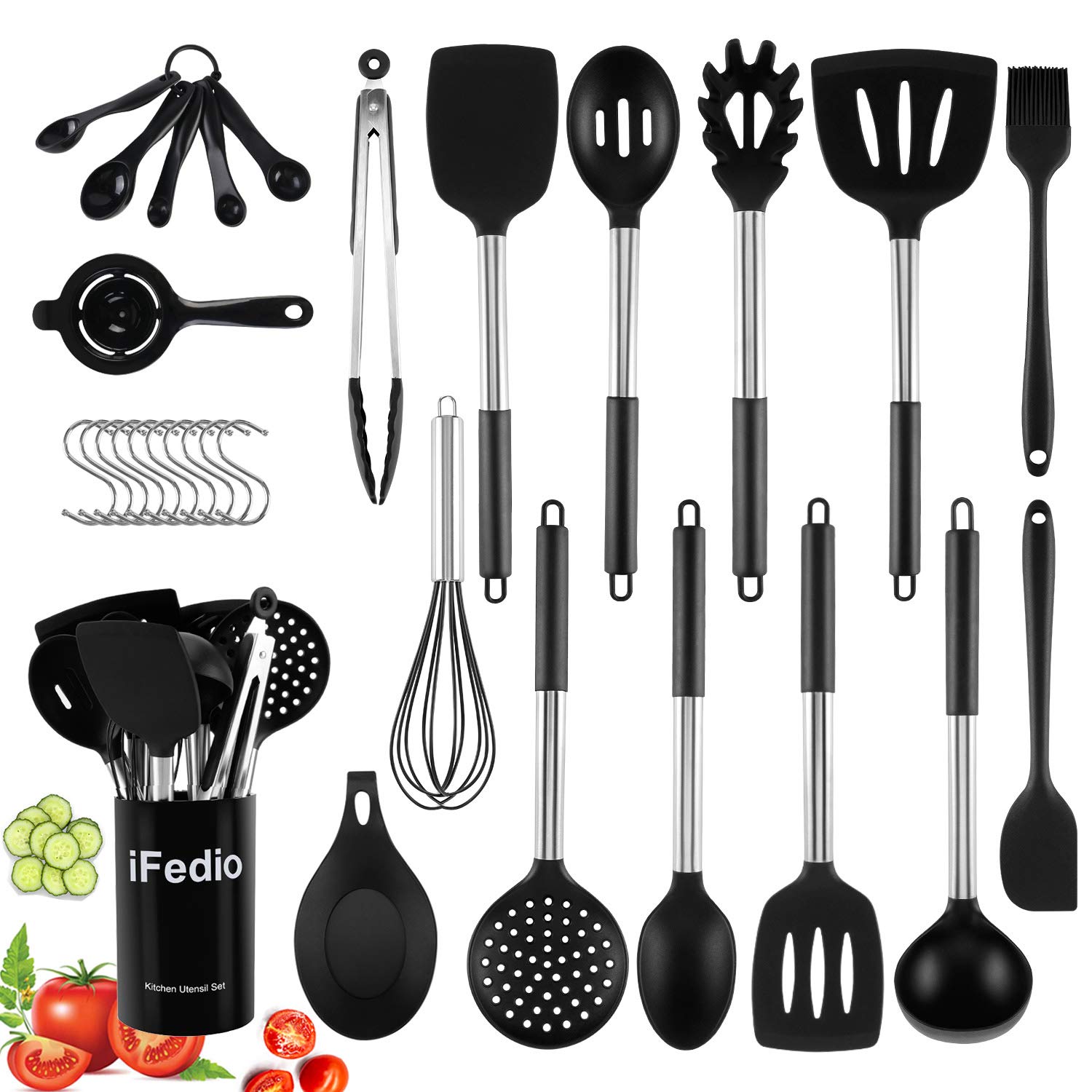 Kitchen Cooking Utensils Set 32pcs Silicone Cooking Utensils Set Kitchen Utensil Set with Holder Cooking Utensils for Nons...