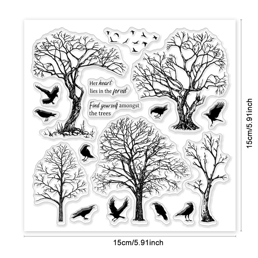 GLOBLELAND Natuur Bossen Bomen Clear Stempels voor Kaarten Maken Plant Siliconen Transparante Seal Stempels 21x14.8cm Bossen Clear Siliconen Stempel voor DIY Scrapbooking Journal Album Decor