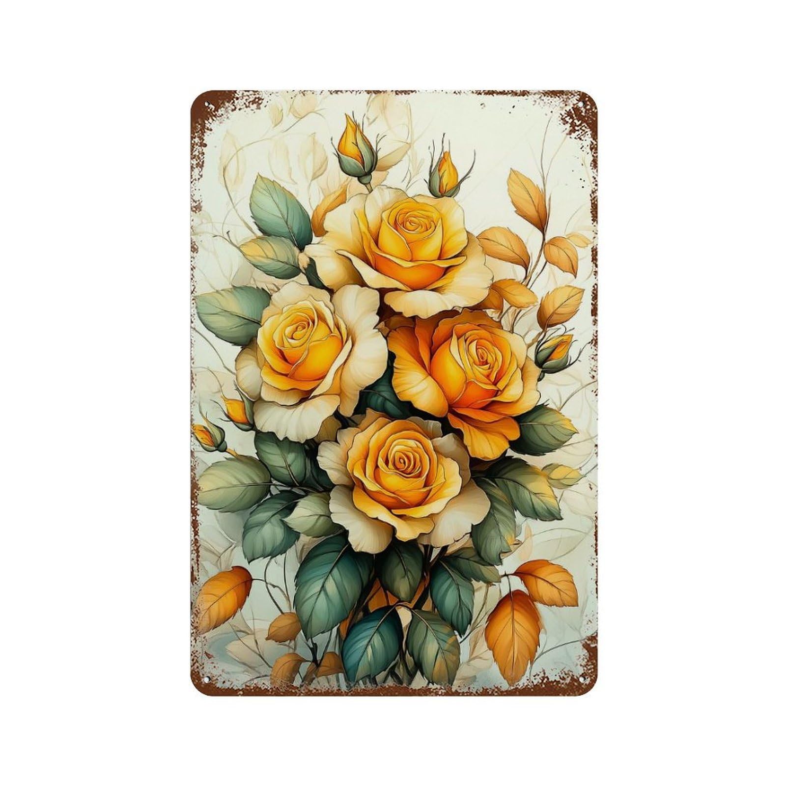 Yellow Rose Bouquet Retro Metal Sign 11.8"x7.9", Classic Wall Plaque for Basement, Hobby Room And Garage Decor