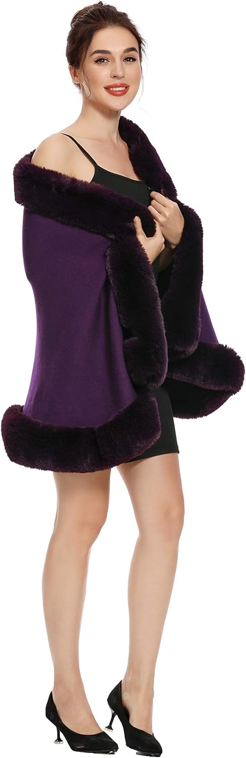 ZLYC Women Winter Faux Fur Shawl Stole Warm Wrap Cape - Image 4