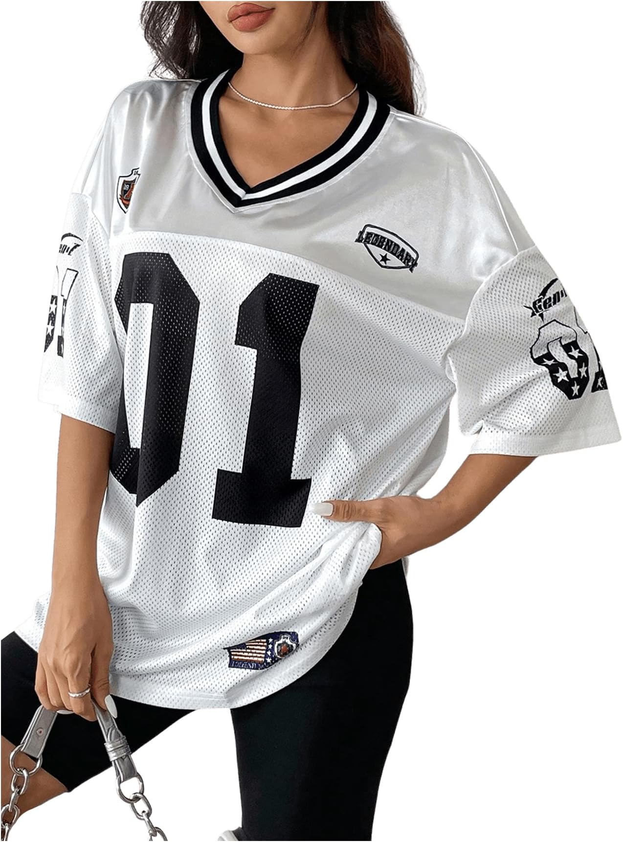 SOLY HUX Jersey Shirts for Women Y2k Graphic Number Oversized Tees V Neck Half Sleeve Cute Soccer Streetwear T Shirt Tops