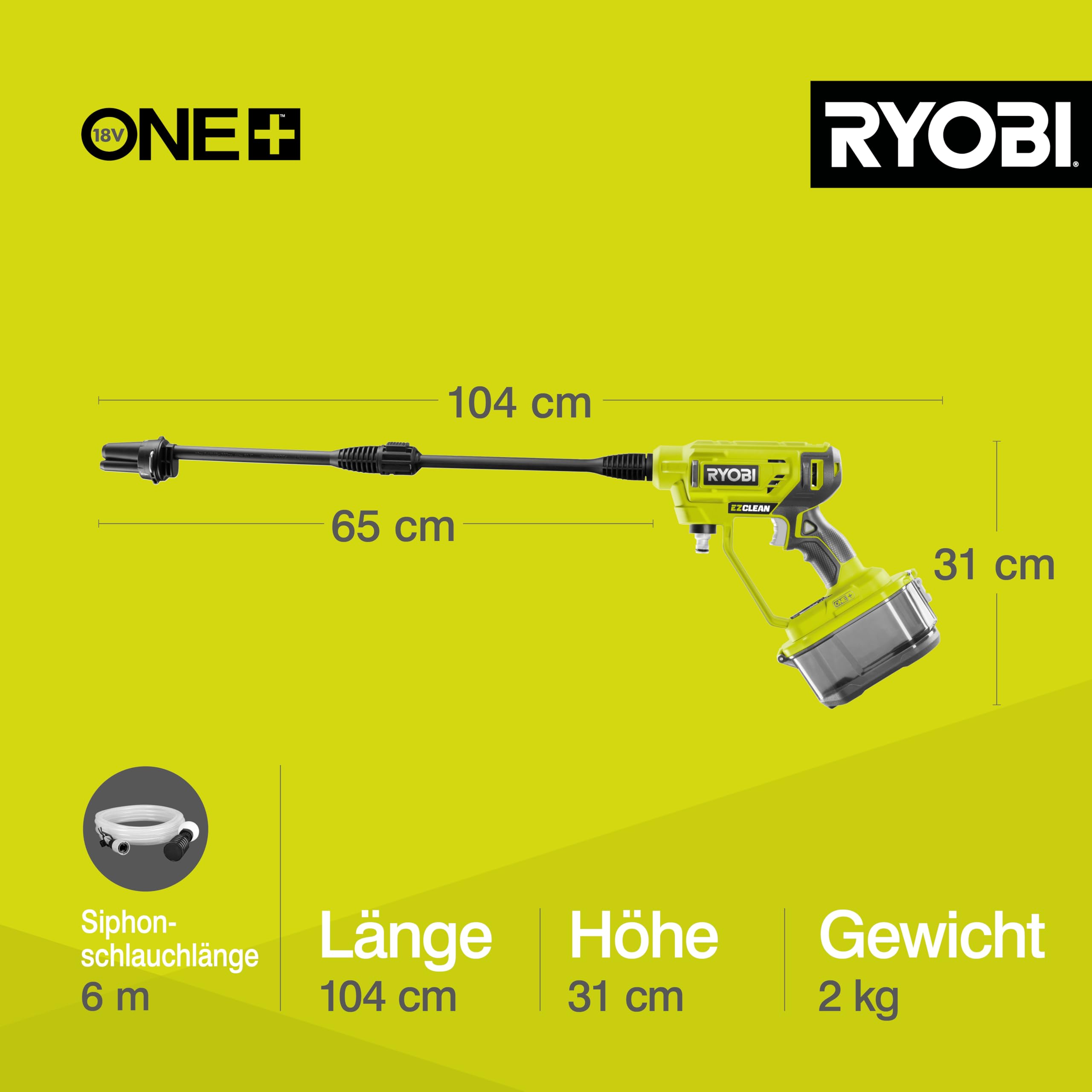 RYOBI 18 V ONE+ Akku-Mitteldruckreiniger RY18PW22A-0, 3in1 Düse