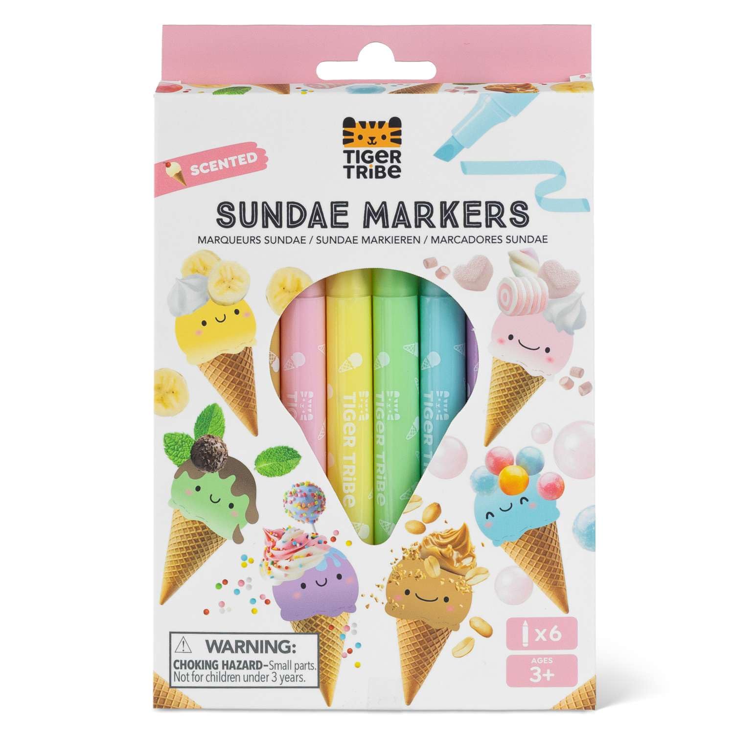 Tiger Tribe Scented Sundae Markers | Ice Cream Fragranced Pen Set for Kids | 6 Colouring Pens With Dessert Themed Patterns | Creative Art Sets | Portable Stationery Kit | Gifts for Children Ages 3+