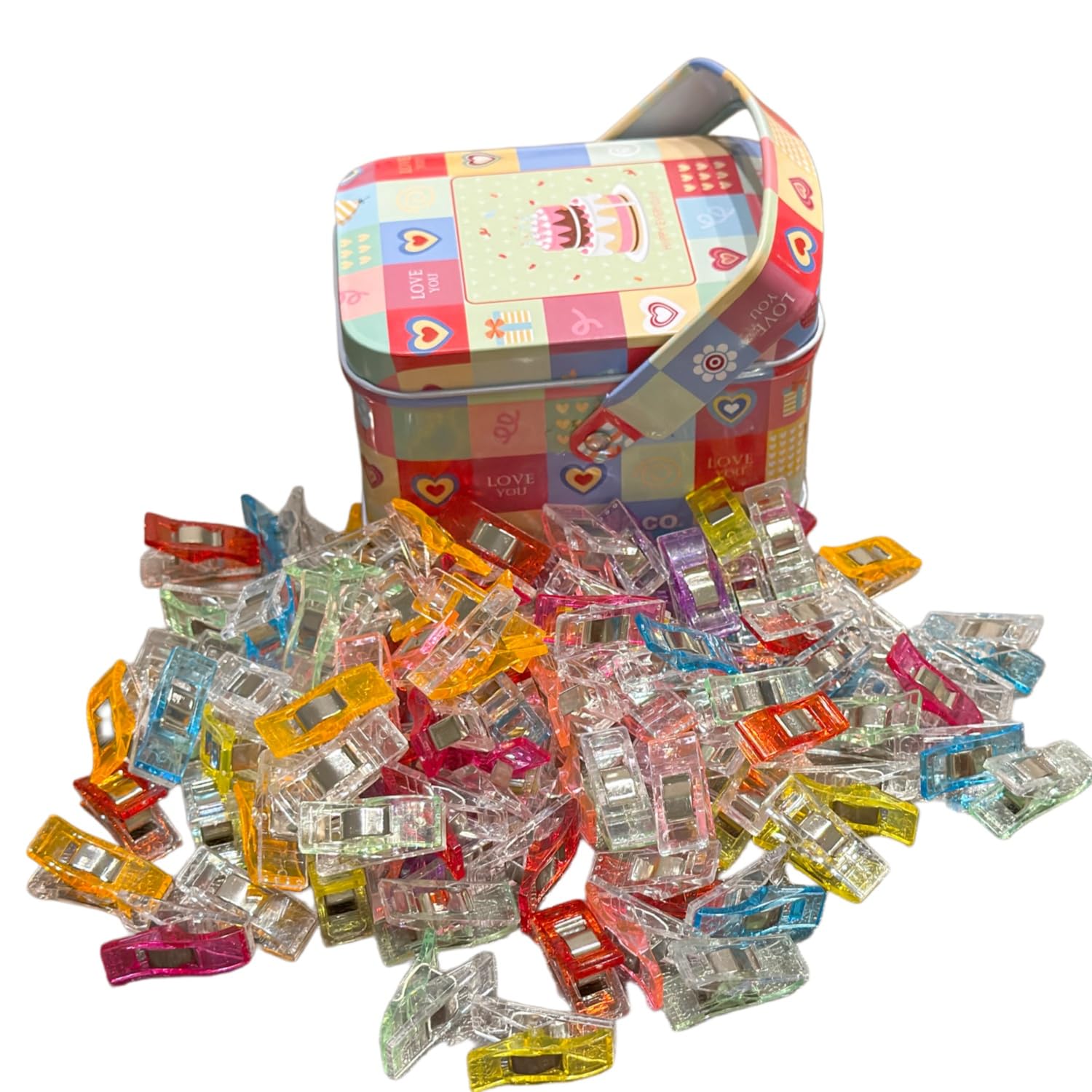 Soraco 100 pezzi multicolor clip Quilter morsetti con scatola di latta per cucito