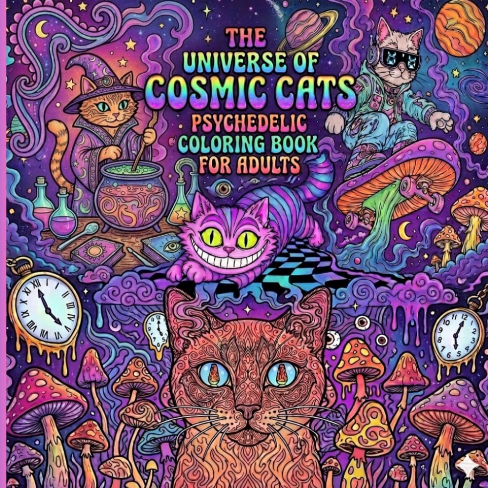 The Universe of Cosmic Cats: Psychedelic Coloring Book for Adults: A High-Vibe Coloring Book for Adult Relaxation and Stress Relief: Featuring Funky Cats and Surreal Scenes