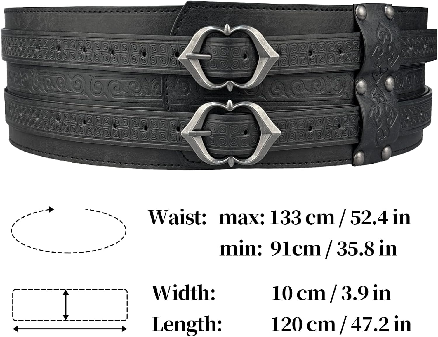 HiiFeuer Viking Wide Belt, Medieval Faux Leather Armor Belt, Knight Corset Belt, LARP Halloween Costume - Image 6