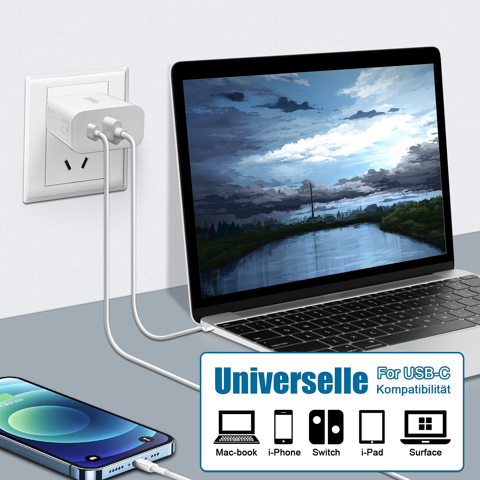 Ładowarka USB C 30 W, zasilacz USB C Cshare PD 3.0 Szybka ładowarka do Google Pixel 9 Pro, iPhone 15 Pro Max, Google Pixel 9Pro/9/9Pro XL/8 Pro/8/7 Pro/6 Pro/6a, ładowarka ścienna z dwoma portami