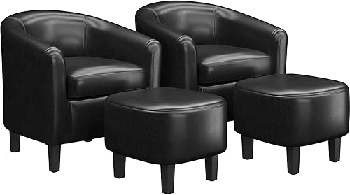 Miniatura 14 de Yaheetech Juego de 2 Sillas de Acento Marrones, Sillas de Barril de Cuero Sintético, Cómodos Sillones Club Modernos de Cuero con Asiento Suave para