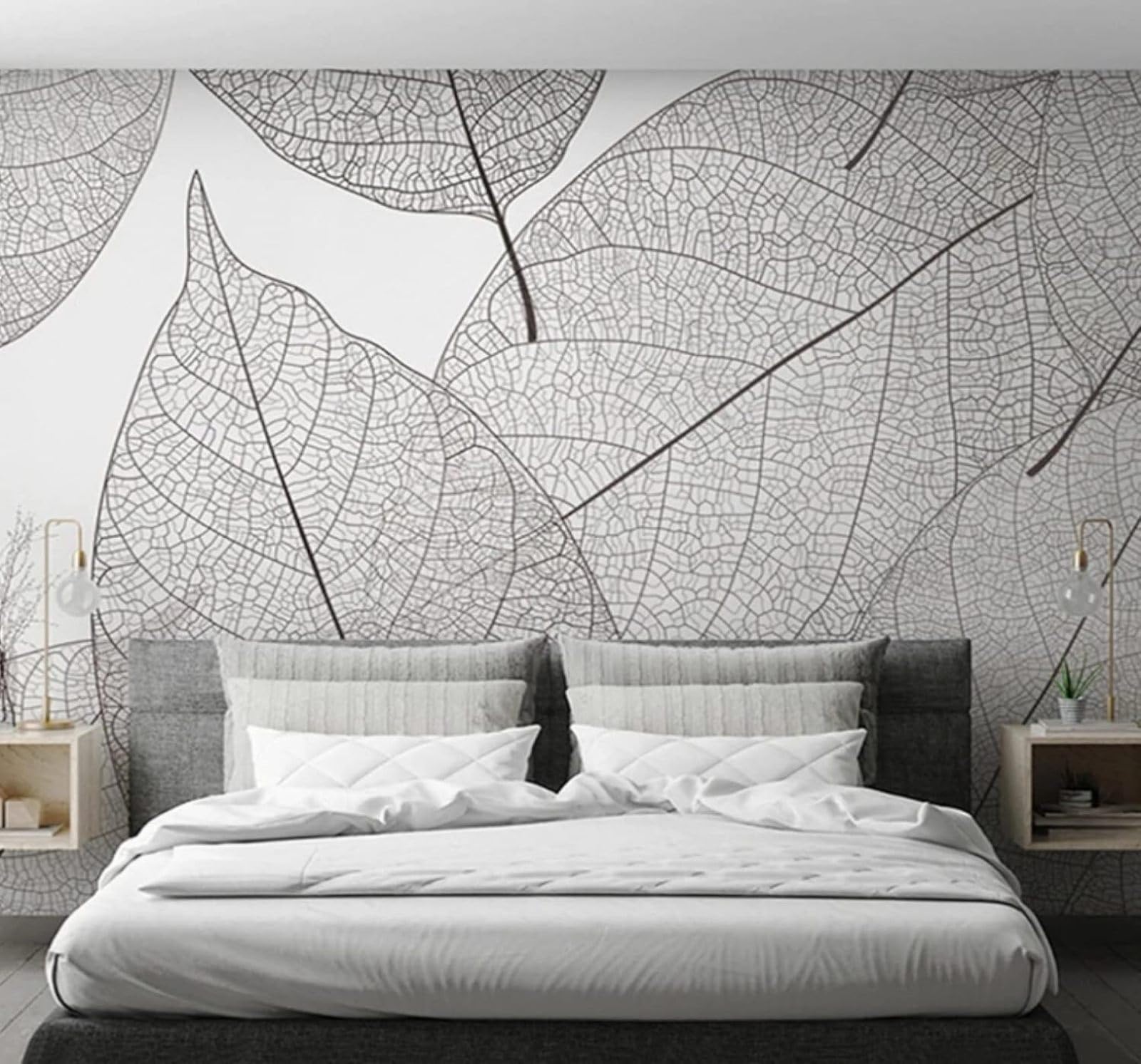 XLMING Minimalist Black and White Leaves Texture Art 3D Wallpaper Luxury Silk Study Dining Feature Sofa Grey Bedroom Living Room Tv Decorative Wall-300cm×210cm