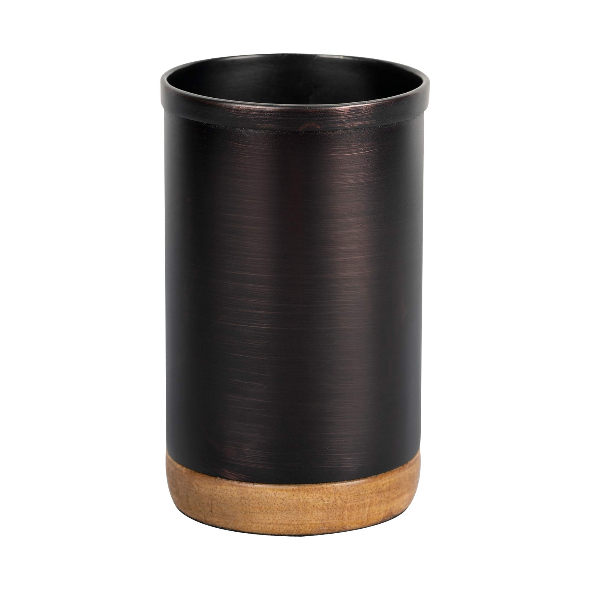 nu steel Salem Metal and Natural Wood Tumbler, Makeup Brush Holder and Toothbrush Cup for Bathroom, Countertop, Desk, Dorm, College, and Vanity, 2.5