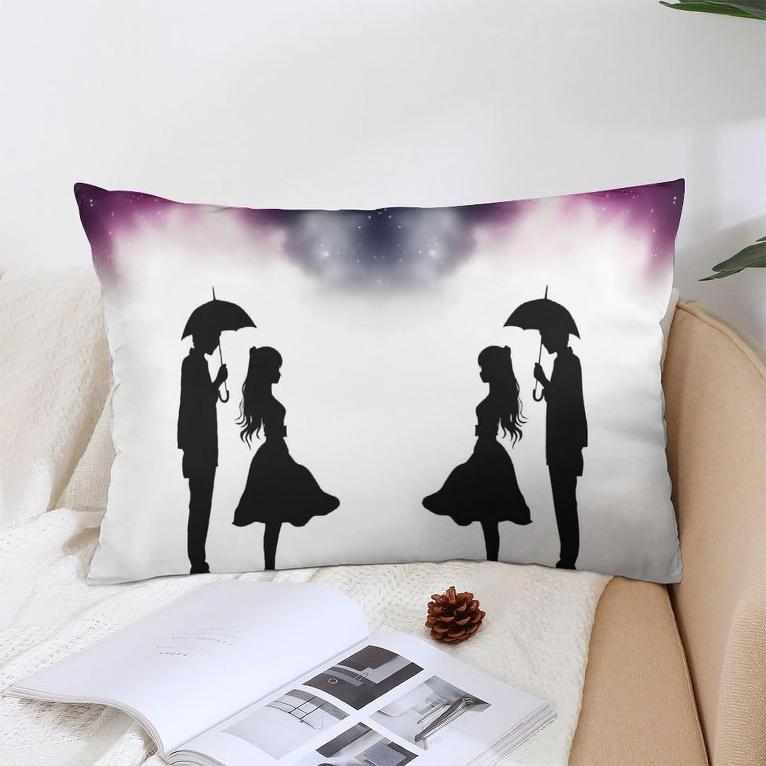 Decorative Body Pillow Cover Throw Pillow Cover Bed Pillows Case with Zipper Anime Lovers Silhouette Queen Size Pillowcases Plush Long Pillows Sham for Bedroom Sofa Patio Outdoor 12 "x20 image 5