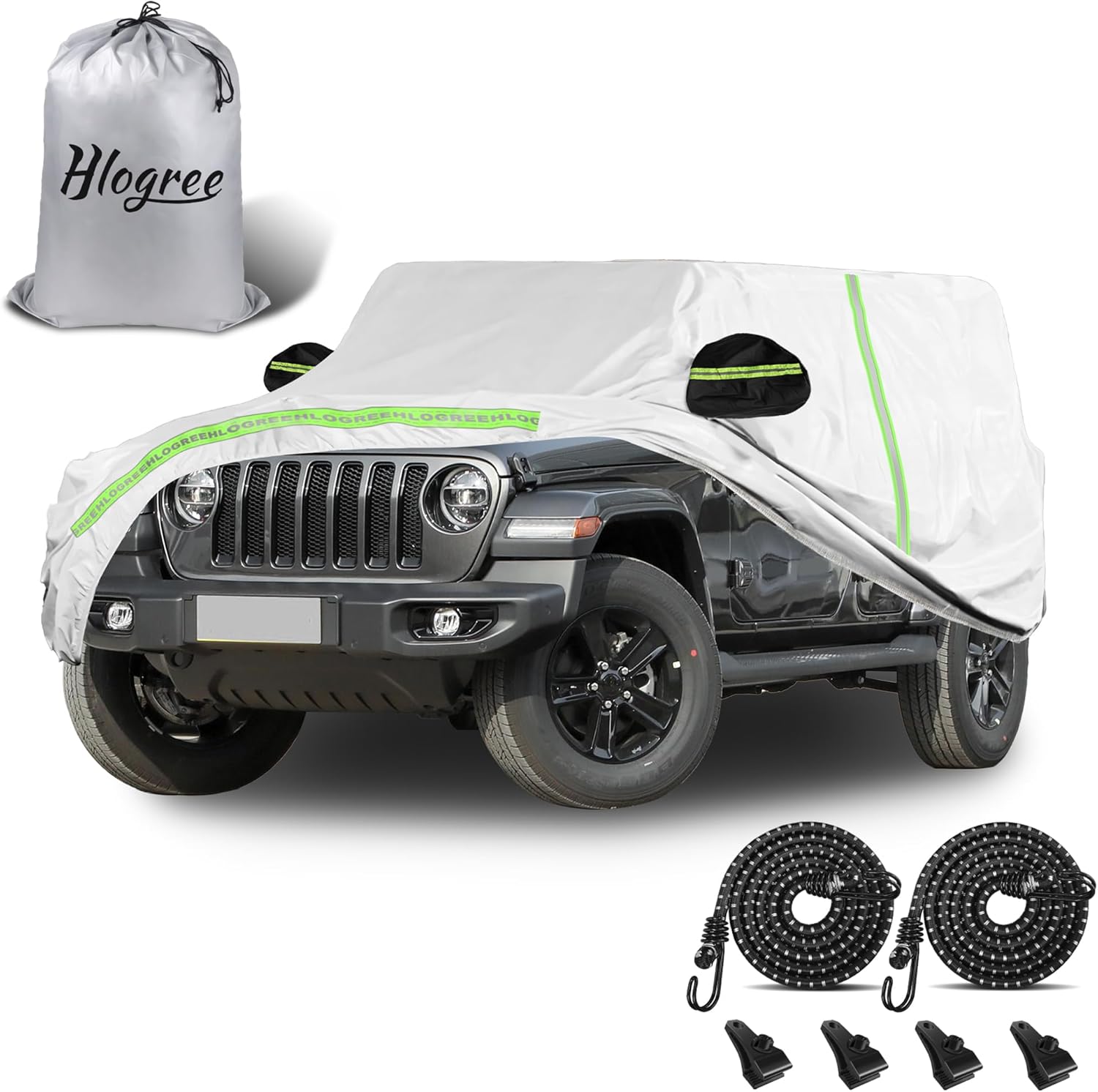 6 Layers SUV Car Cover Custom Fit for Jeep Wrangler 2 Door 1987-2023 JK JL CJ YJ TJ,Heavy Duty Waterproof Full Exterior Cover Rain Sun Hail Protection with Zipper/Cotton Design?210T Taffeta?- Silver