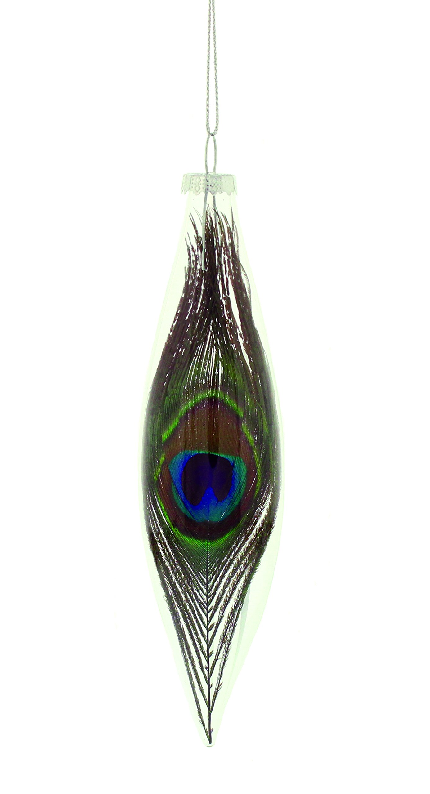 Festive Christmas 15 Centimeter Peacock Feather Glass Drop Ball