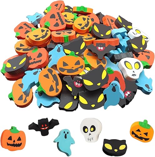 90 borradores de Halloween para niños, calabaza 3D, fantasma, esqueleto, murciélago, gato, mini borrador de goma novedoso para niños, estudiantes,