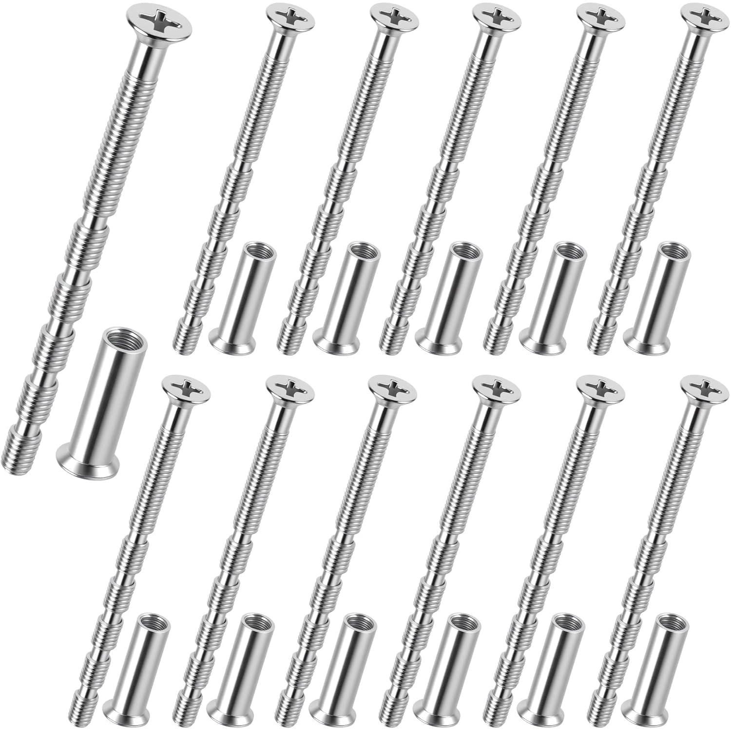 12 Sets M4 Bolt Connecting Screws and Sleeves, Stainless Steel Adjustable Length Long Screw Door Handle Fixers