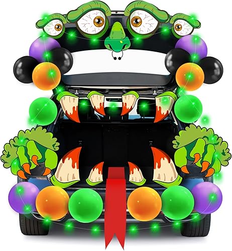 Kit de decoración de Halloween para maletero o golosinas con ojos, dientes, globos y lengua para auto, puerta de garaje, entrada, arco, lindas