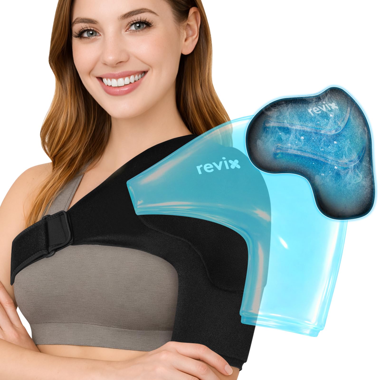 REVIX Triple-Layer Gel Shoulder Ice Pack Wrap for Rotator Cuff Reusable Ice Pack Shoulder Brace with Extra Removable