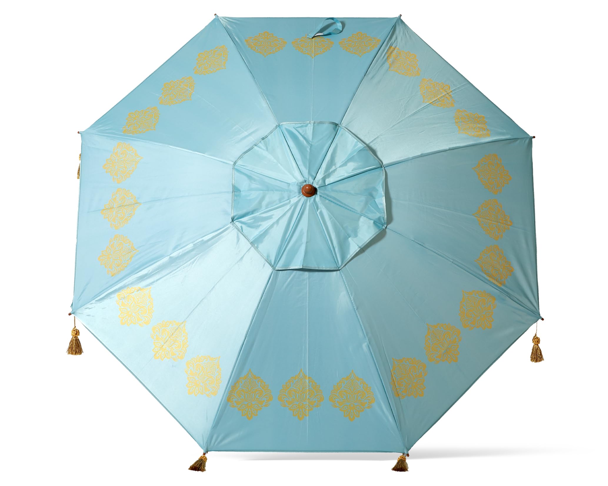 Atosa Strandschirm Ø 180 bis 240 cm aus Aluminium Orientalisches Modell mit Fransen mit LSF 50+, blau, 200 cm, Bohemien