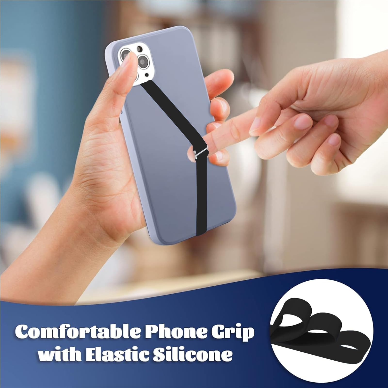 TEAMOLA Supporto per telefono in silicone, 3 pezzi, con clip di presa per telefono con clip da dito, per iPhone 15/15 Pro, telefono Android (230, 3, nero)
