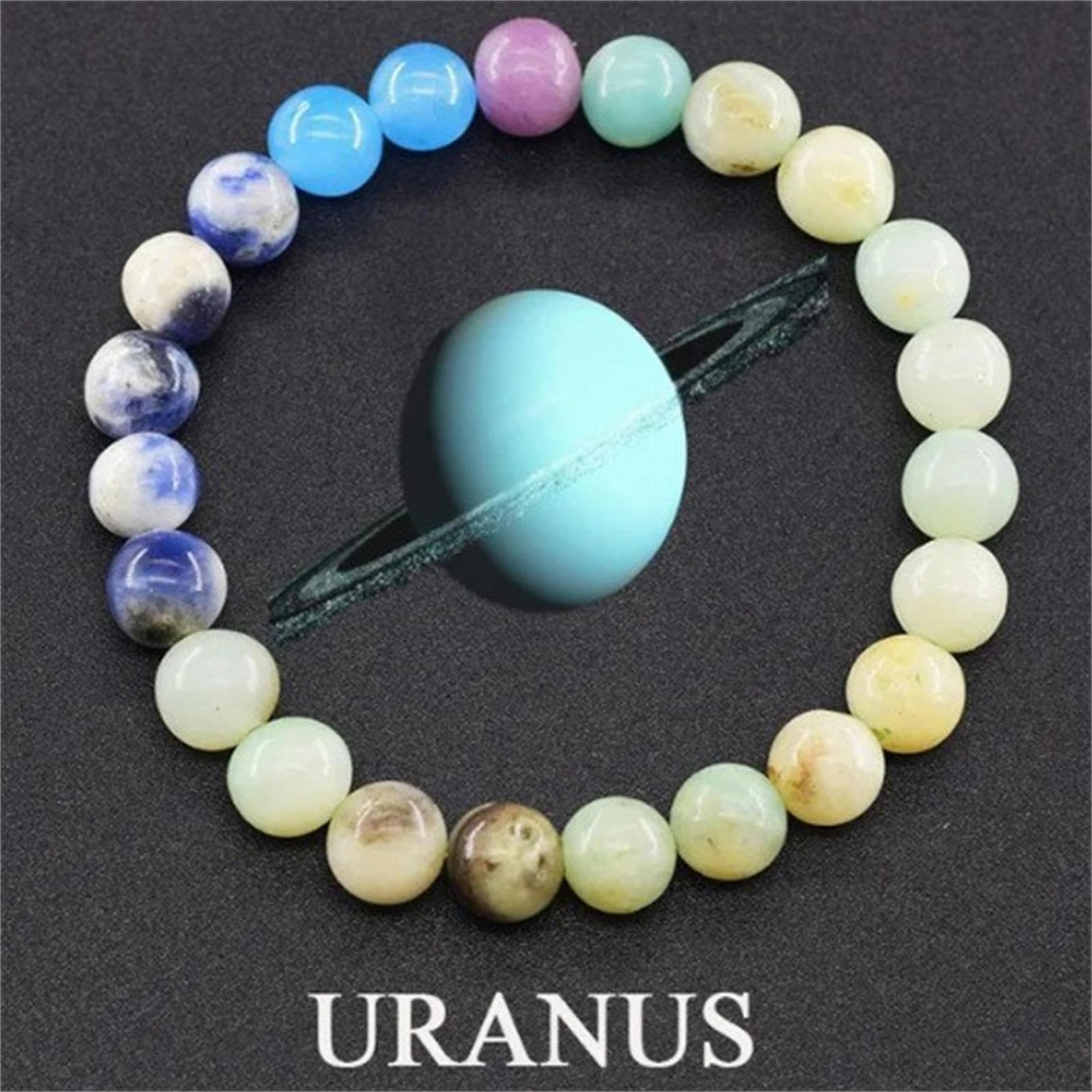 Bracciale Feng Shui Planetario in Pietra Naturale per Uomo E Donna - Universo Sistema Solare in Perline Con Otto Pianeti Fatti A Mano - Luna